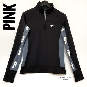 Victoria’s Secret Active Sports Ultimate Pink Logo Tape Quarter Zip Long Sleeves